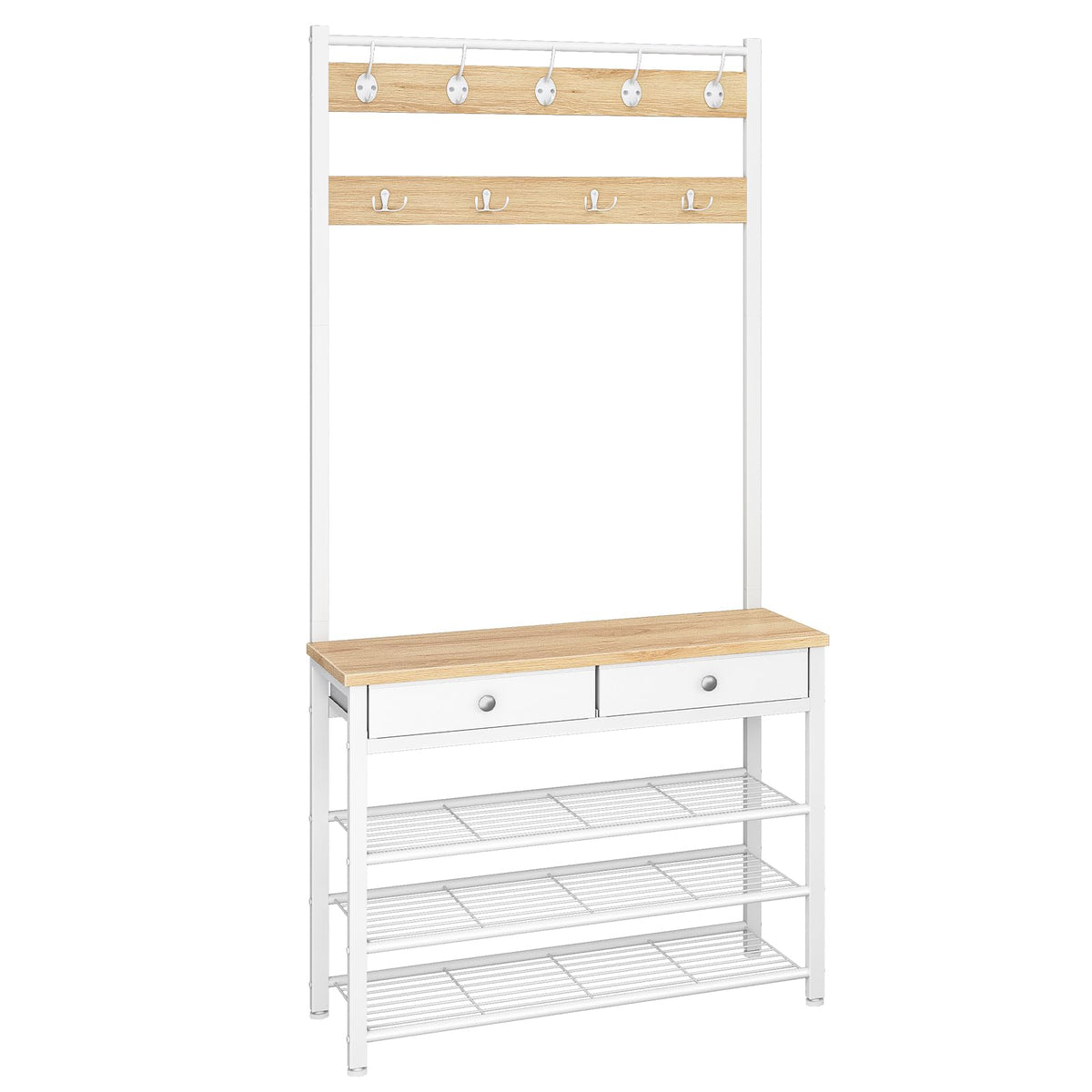 HOOBRO Coat and Shoe Rack, Coat Rack with Shoe Storage, Hall Tree with 2 Non-Woven Drawers, Coat and Shoe Storage for Hallway, Bedroom, Cloakroom