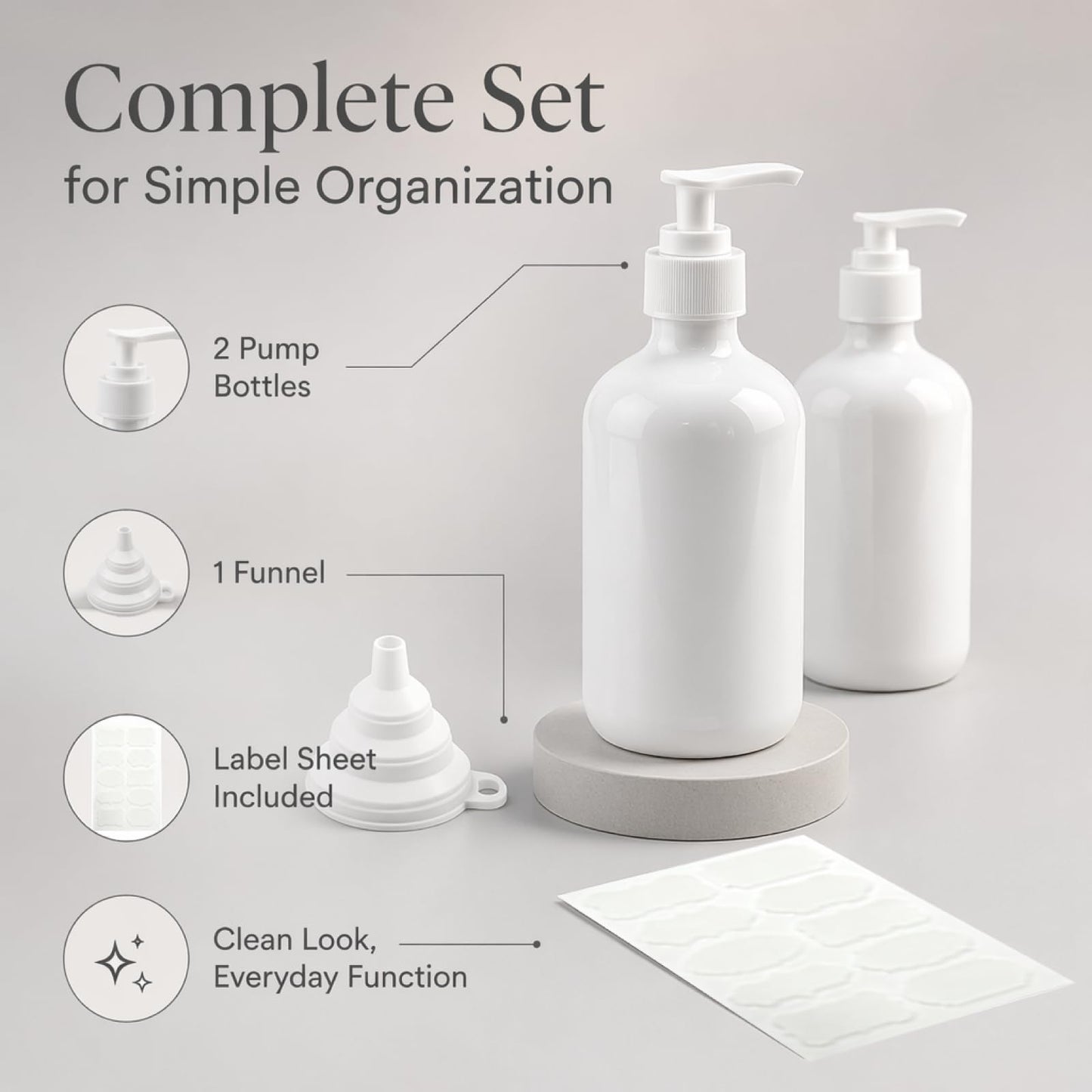 2 Pcs Soap Dispenser, 500ML/17oz Pump Bottle Dispenser, Empty Refillable Shampoo and Conditioner Bottles for Bedroom Kitchen Lotions Washing Up