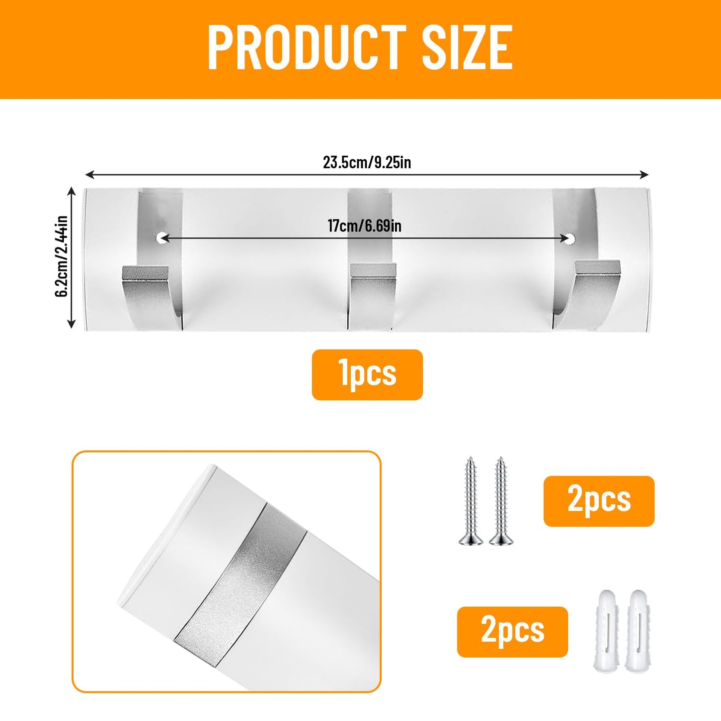 Solbrezeni Wall Mounted Floating Rack, Coat Hooks Wall Mounted with 3 Hooks, Foldable Aluminum Wall Hook, Coat Hooks for Wall