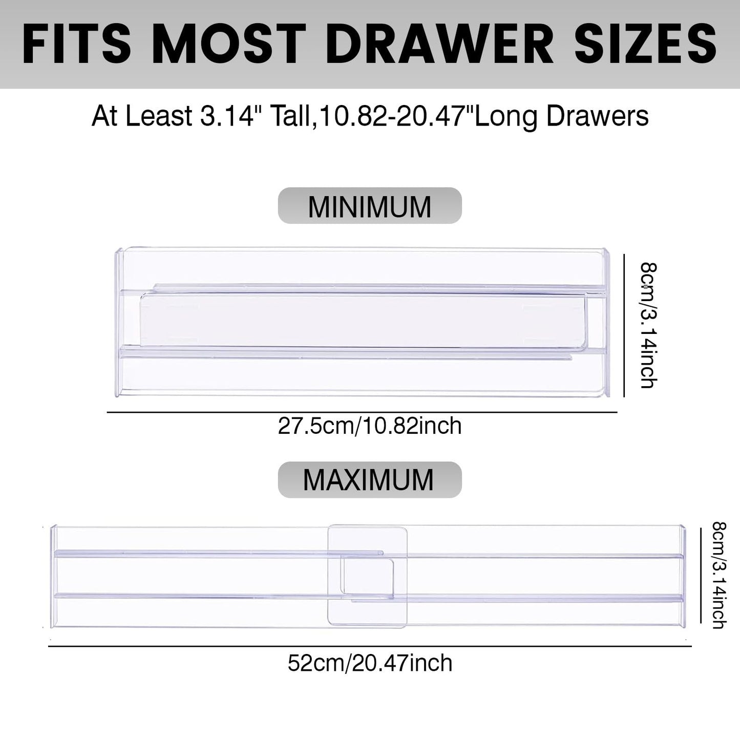 Yyyuluo 2 Pack 3.1" High Profile Drawer Dividers Organisers - Adjustable 10.8"-20.5" Width, Clear Plastic for Underwear, Socks, Baby Essentials