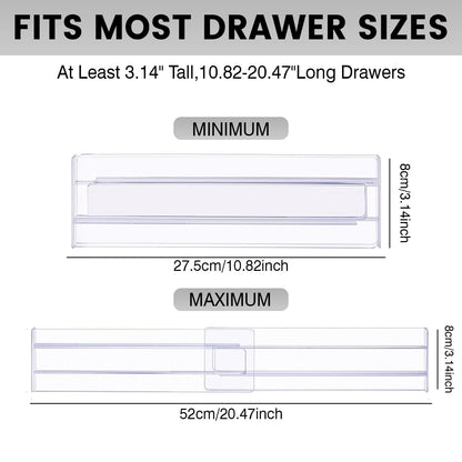 Yyyuluo 2 Pack 3.1" High Profile Drawer Dividers Organisers - Adjustable 10.8"-20.5" Width, Clear Plastic for Underwear, Socks, Baby Essentials