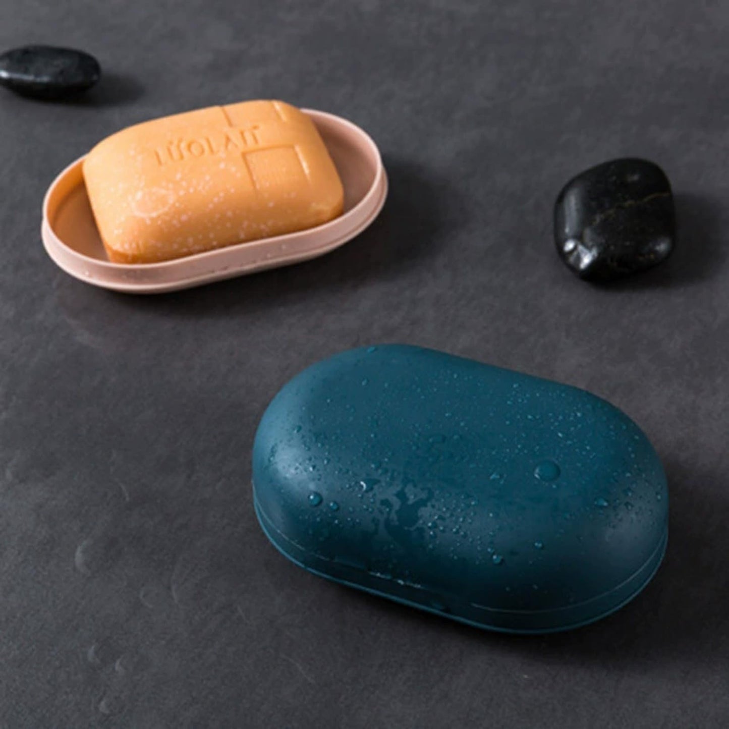Lansonee 2 Pcs Covered Soap Trays, Leak-Proof & Sealable Travel Soap Box, Portable Soap Dish for Hiking, Gym, School, Bathroom - Dark Blue + Pink