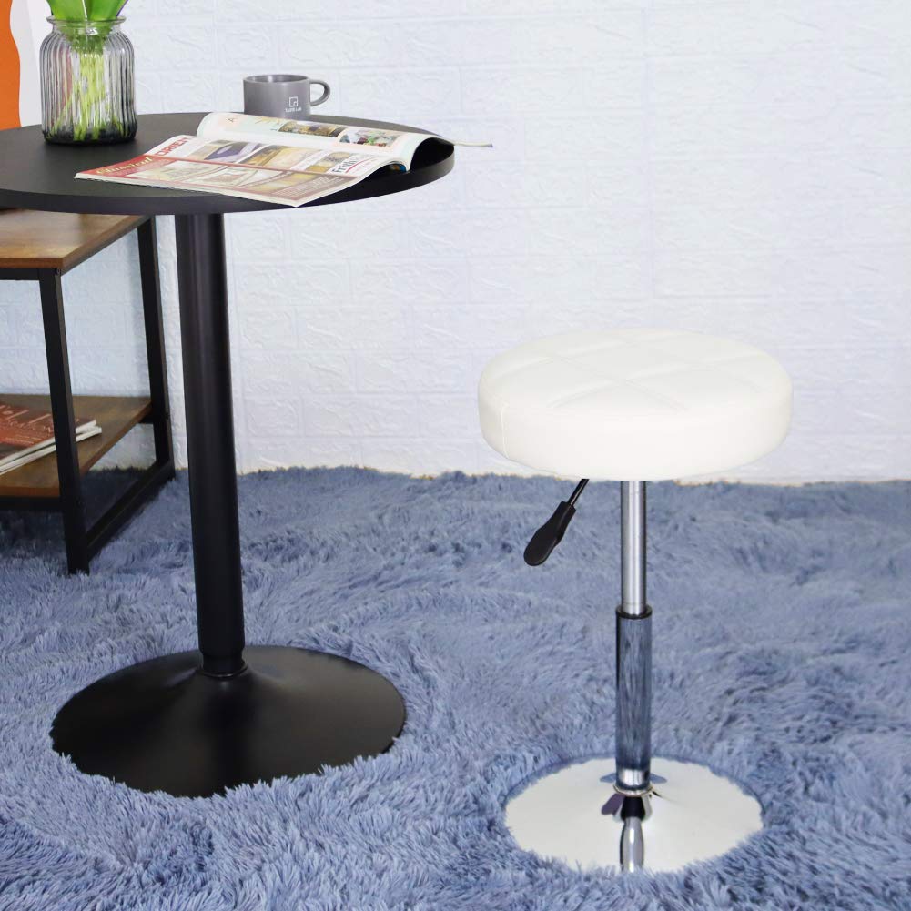 FURWOO Round Cushion Salon Stool Massage Chair Adjustable Swivel Spa Stool for Beauty Nail Home Bar Work Low Bar Chair for Barber Shop Small(White)