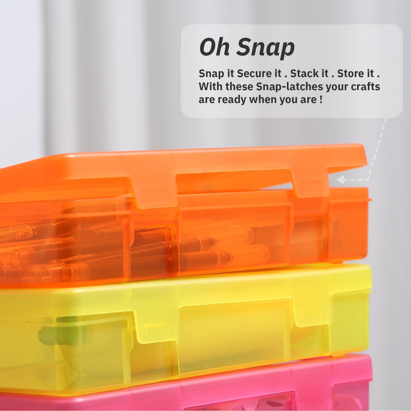 novelinks Medium Plastic Storage Boxes with Latching Lids – 9 Pack Stackable Craft Organizers for Supplies, Pencils, Crayons, Beads