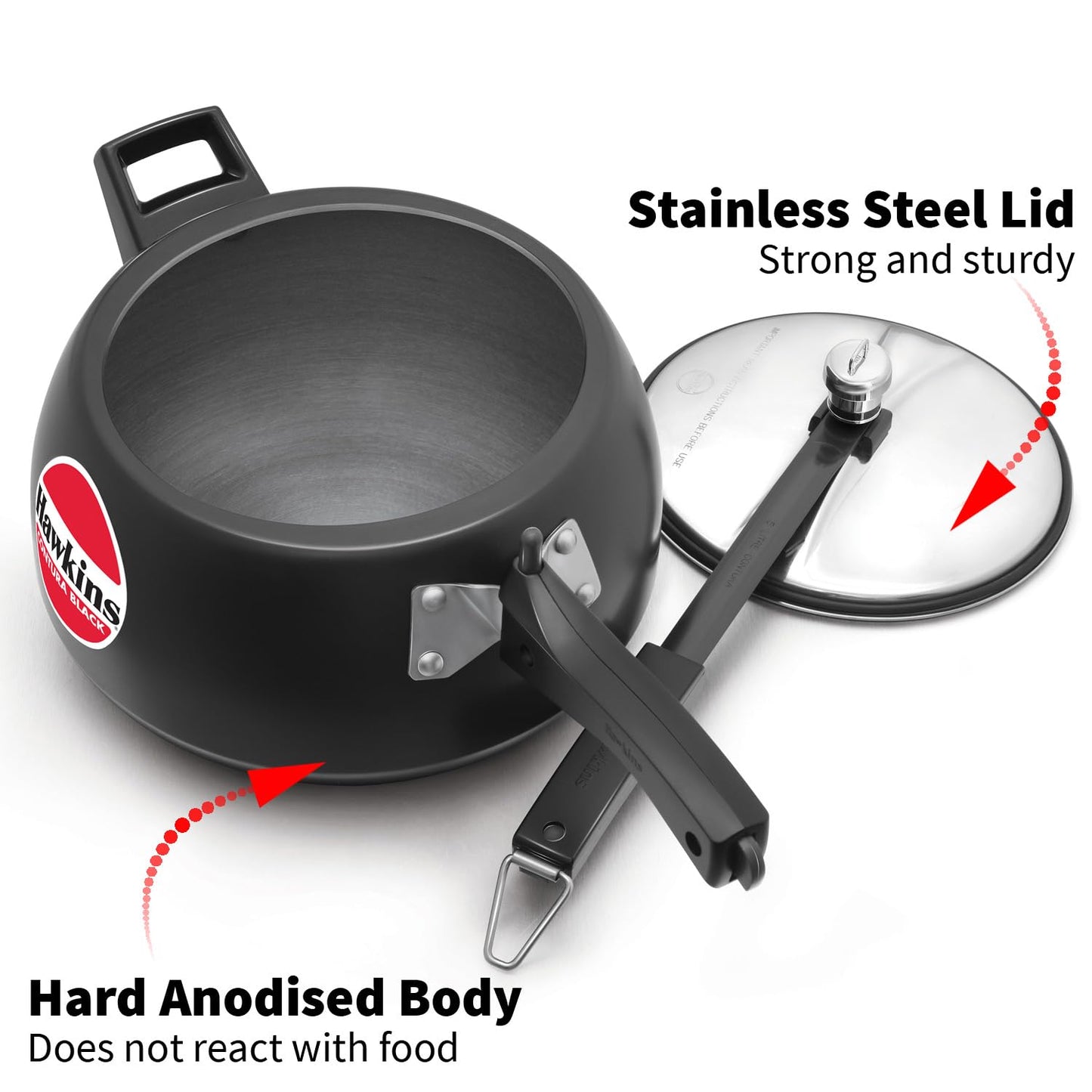 Hawkins Contura Black 4 Litre Pressure Cooker, Hard Anodised Cooker, Handi Cooker, Black (CB40)