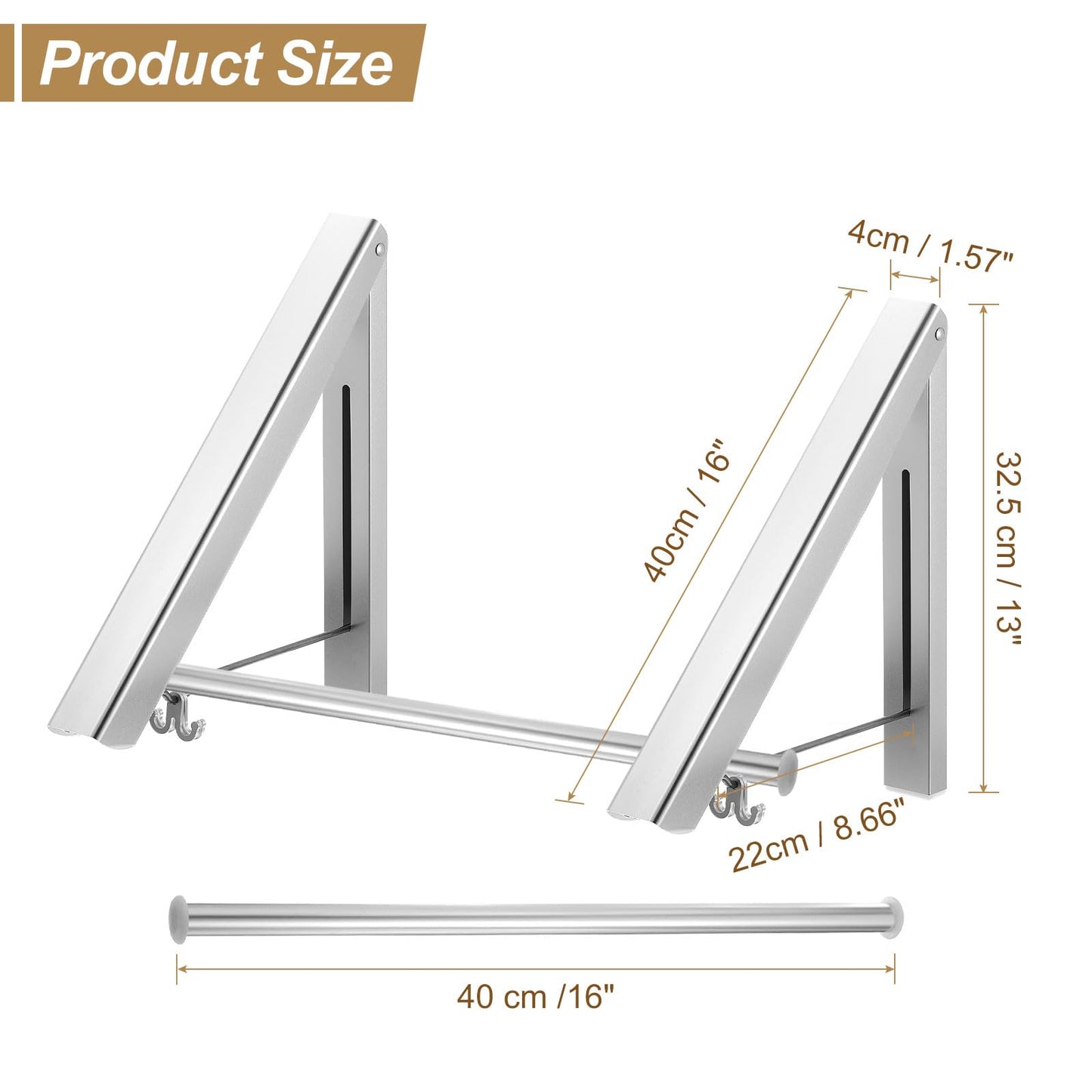 sourcing map 2pcs Retractable Clothes Rack for Laundry, Aluminum Clothes Drying Rack Wall Mounted with 80cm/31 Rod