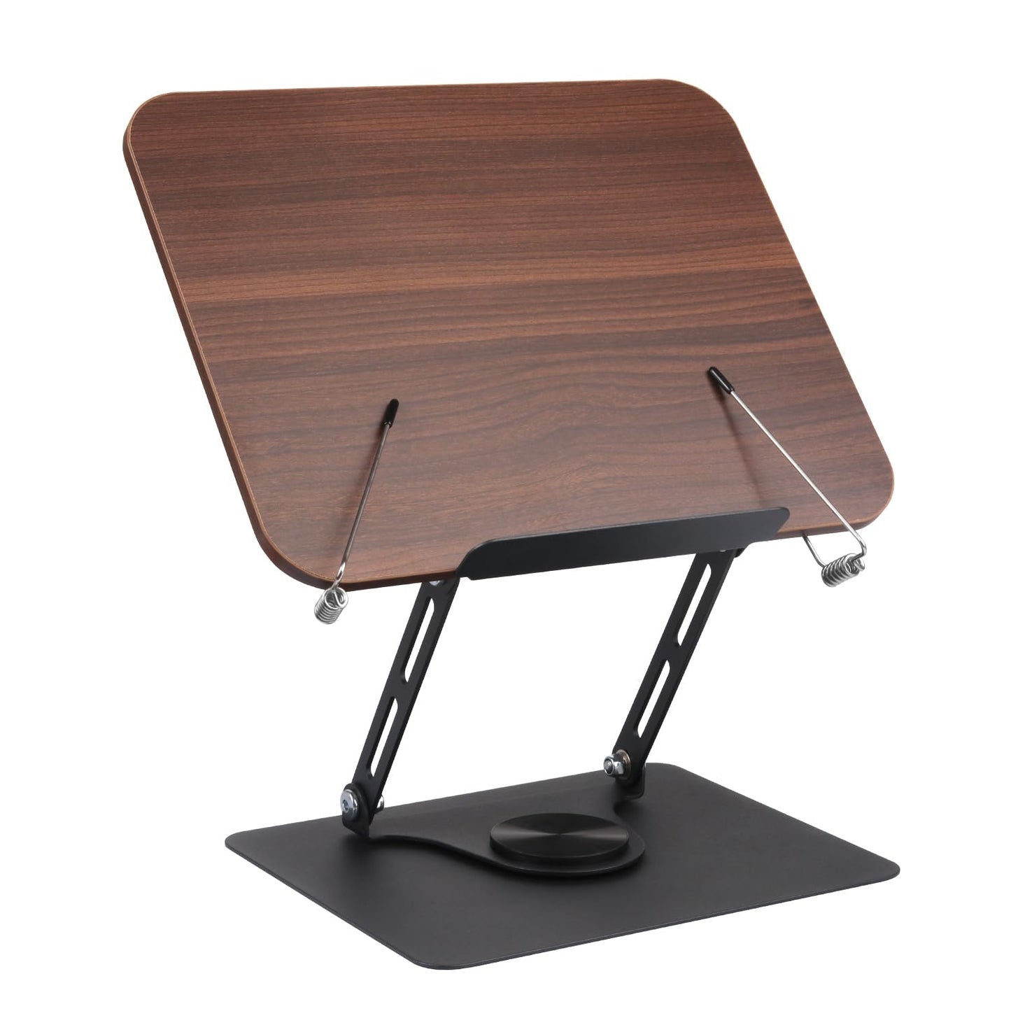 Wooden Book Stand for Reading, 360° Adjustable Book Holder Foldable Recipe Cook Book Stand for Kitchen Book Display Stand with Elastic Page Clips for