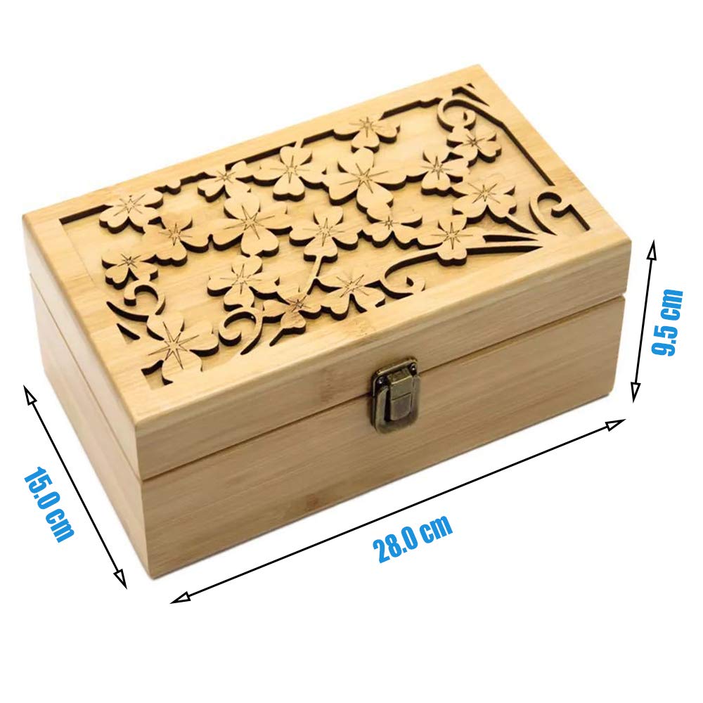 Bamboo Storage Box for Aromatherapy Essential Oil - Wooden Box for 25 Bottles - Ideal Organizer for Travel and Presentation #A