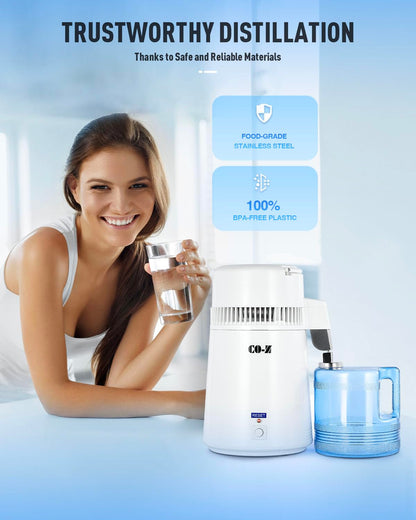 CO-Z Water Distillers, Pure Distilled Water Machine for Home Countertop Table Desktop, 4L Distiller Water at Home, 4 Liter Water Purifier to Make