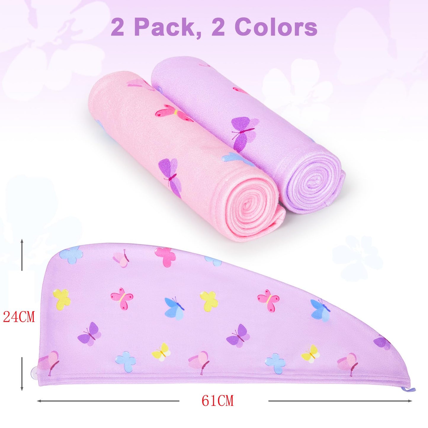Unicorn Castle 2 Pack Kids Microfibre Hair Towel Wrap, Absorbent