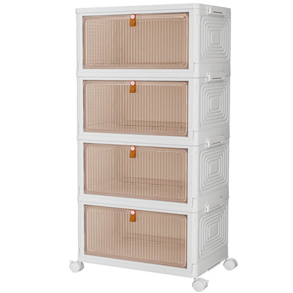 PurKeep Storage Boxes with Lid - 23L*4 Tier Plastic Storage Box with Lid, Stackable Storage Boxes with Wheels, Storage Drawers with Front Door,