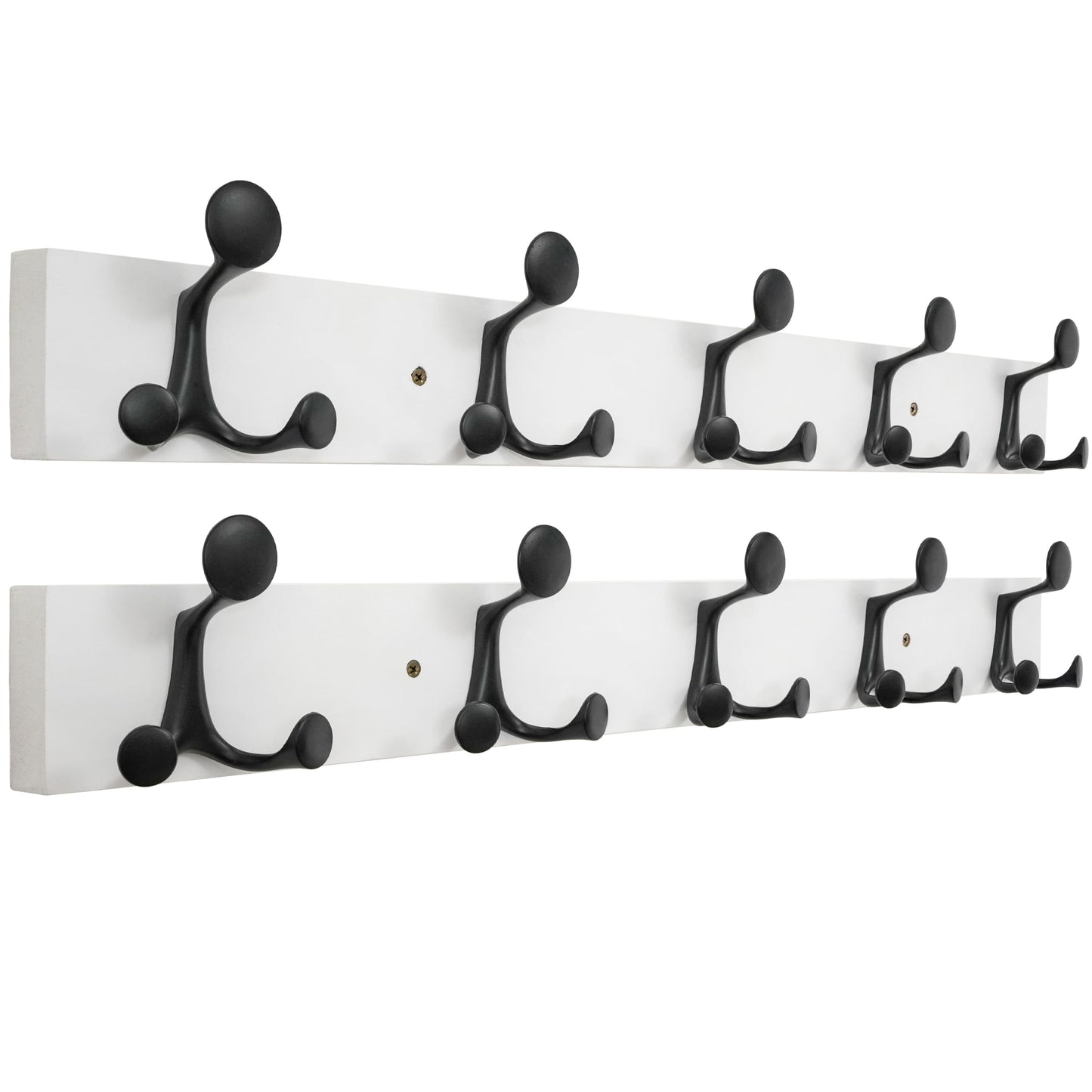 HONSKY Wall Mounted Coat Rack, 76cm White Pine Base, 5 Black Sturdy Aluminium Alloy Triple Hooks(15 Hanging Points)