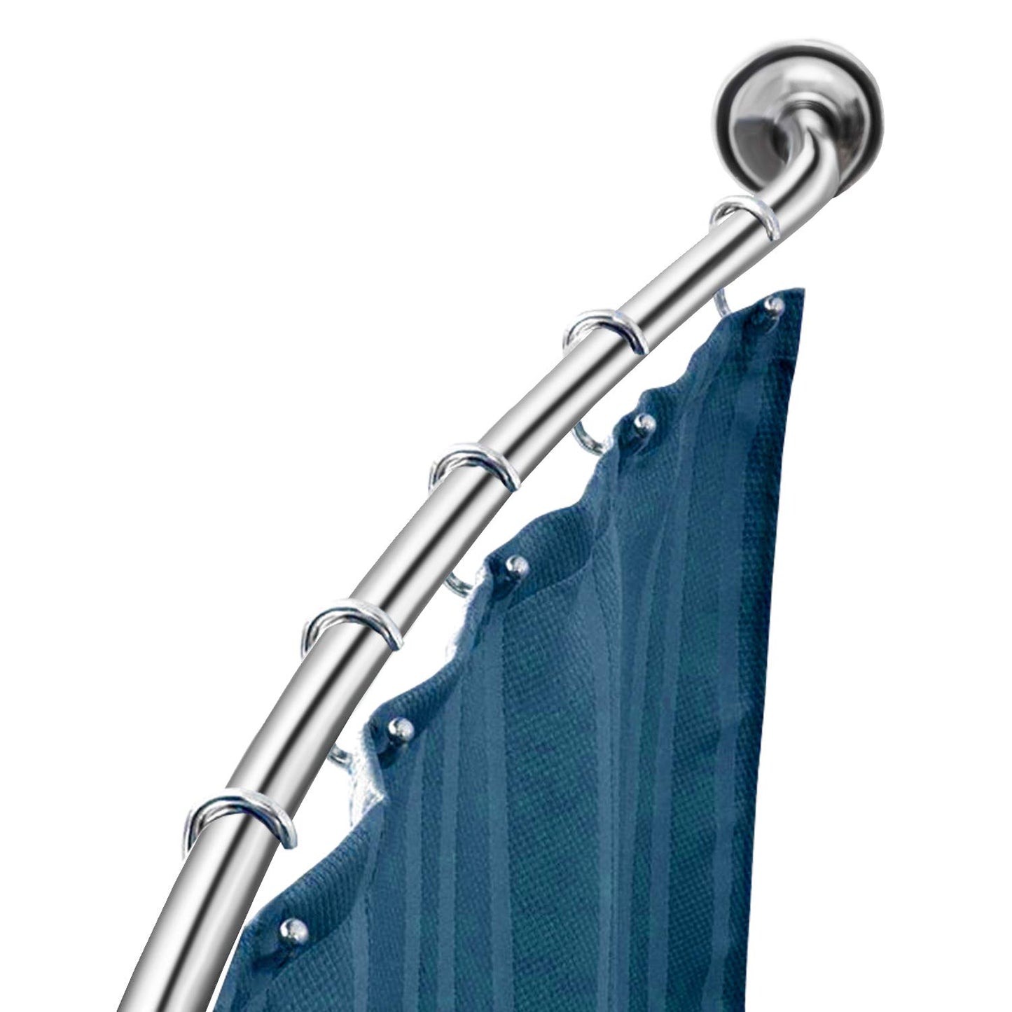 Curved Shower Rod Stainless Steel Adjustable 112-180cm, Telescopic Shower Curtain Pole Extensible Shower Rail Including Fittings (Chrome)