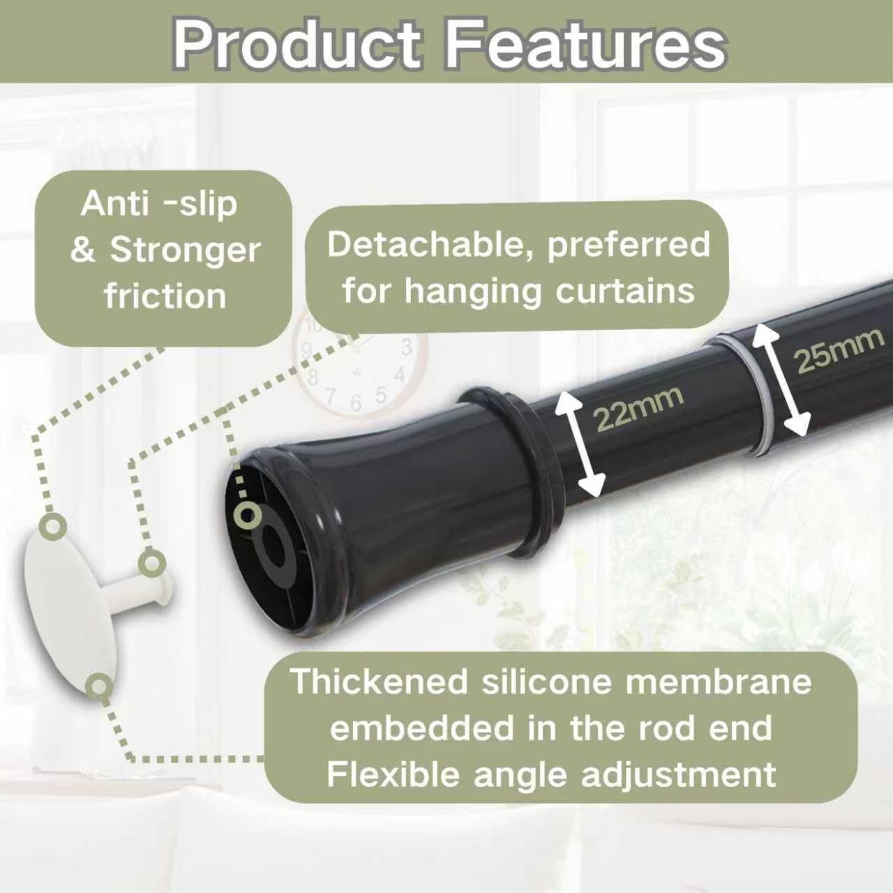 Telescopic Spring Tension Rod Extendable Curtain Rod No Drilling Extendable Window Tension Rod Adjustable Curtain Pole No Screws for