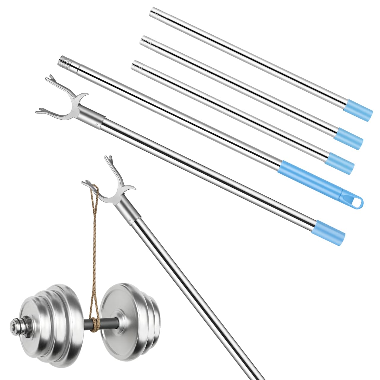 PRETYZOOM Adjustable Clothes Pole Telescoping Reach Stick Detachable Clothes Drying Rod for Wardrobe and High Reach Clotheslines Sky-Blue