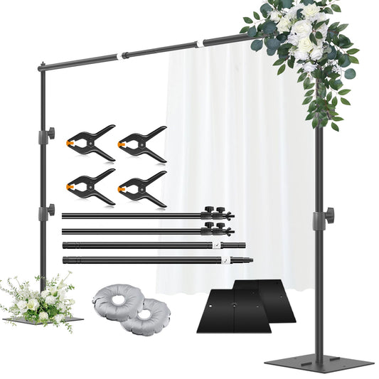 Fatazoii Backdrop Stand Heavy Duty, 2m x 3m Adjustable Background Frame with Metal Base, Pipe and Drape Support Kit for Photo Booth Video Studio