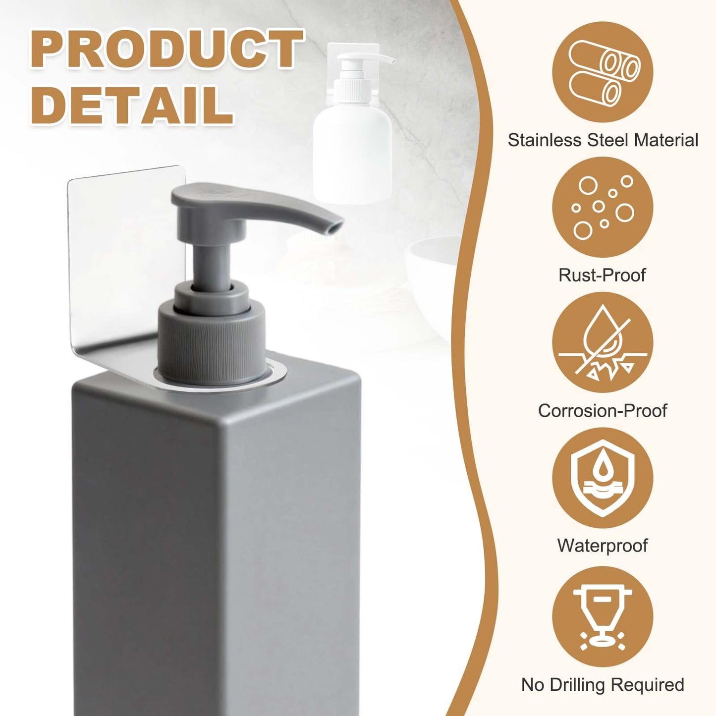 sourcing map 2 Pcs Shower Shampoo Bottle Holder, 1.1 Inch Adhesive Soap Bottle Dispenser Holder Wall Mount