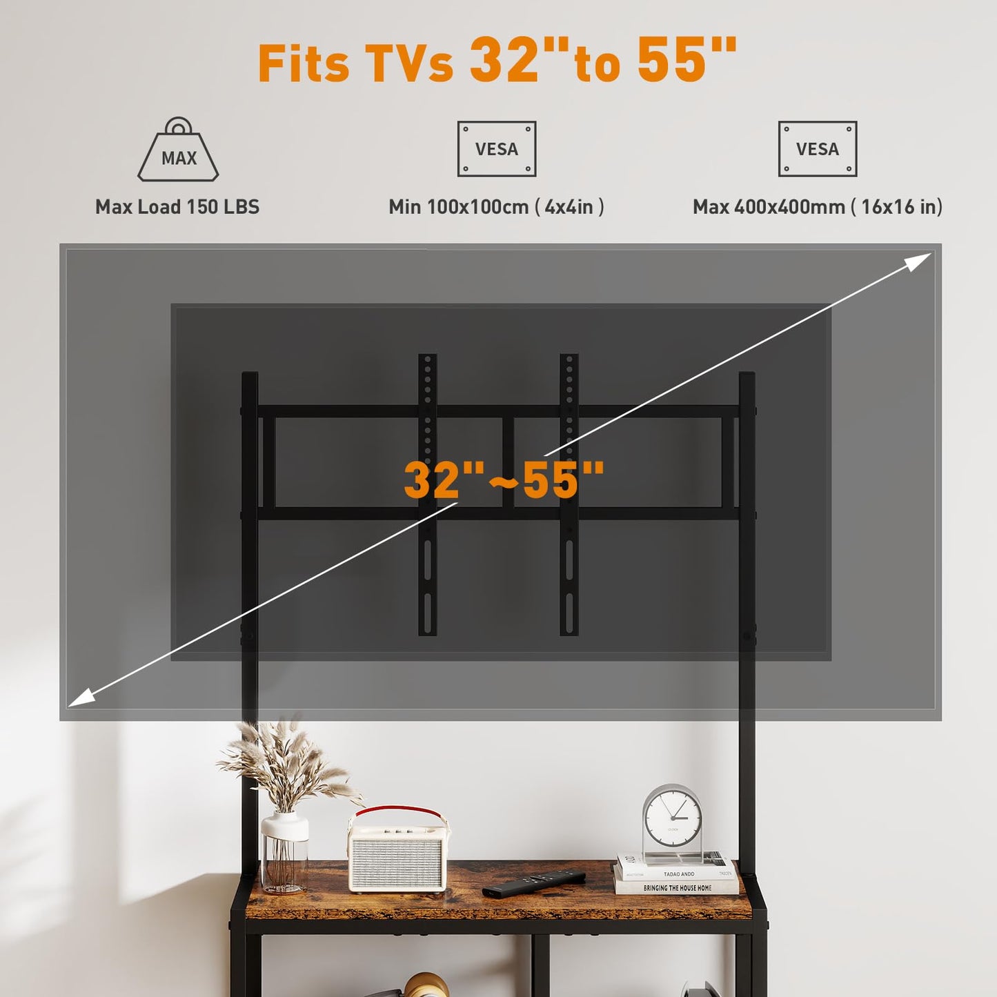 ikkle Universal TV Stand for 32-55 Inch Screens, Adjustable Television Stand with Mount, TV Console Table with Storage Shelf & Drawer