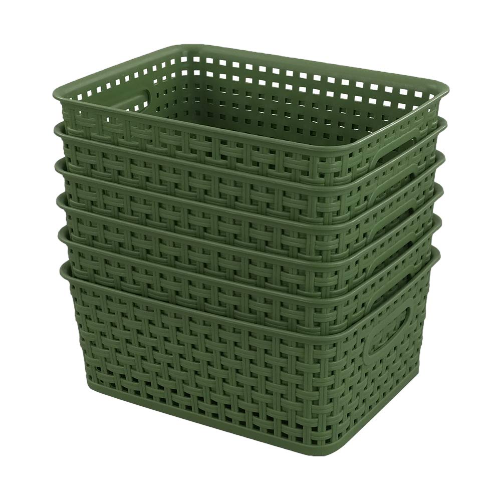 Sandmovie Plastic Woven Storage Baskets Drawer Organizer, Deep Green, 6 Packs