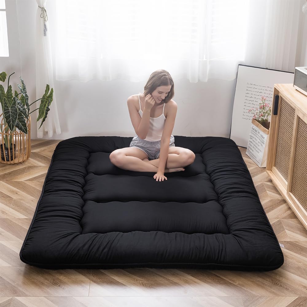 MAXYOYO Japanese Floor Mattress Futon Mattress, Thicken Tatami Mat Sleeping Pad Foldable Roll Up Mattress Dormitory Mattress Pad Floor Lounger Pillow
