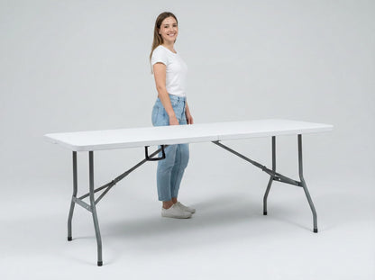 Build Rapido 6ft Heavy Duty Folding Table - Foldable Trestle Table Fold in Half with Carry Handle - 150kg Capacity HDPE Top