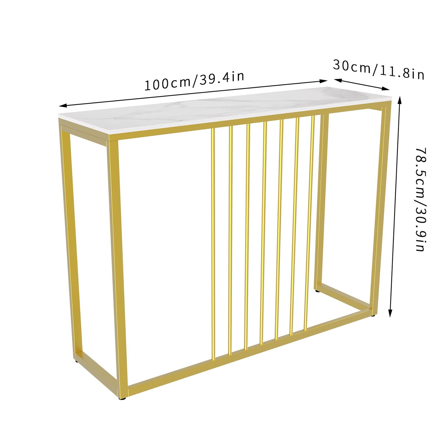 FATIVO 100cm Gold Console Table, Sintered Stone Marble Top Sofa Back Table
