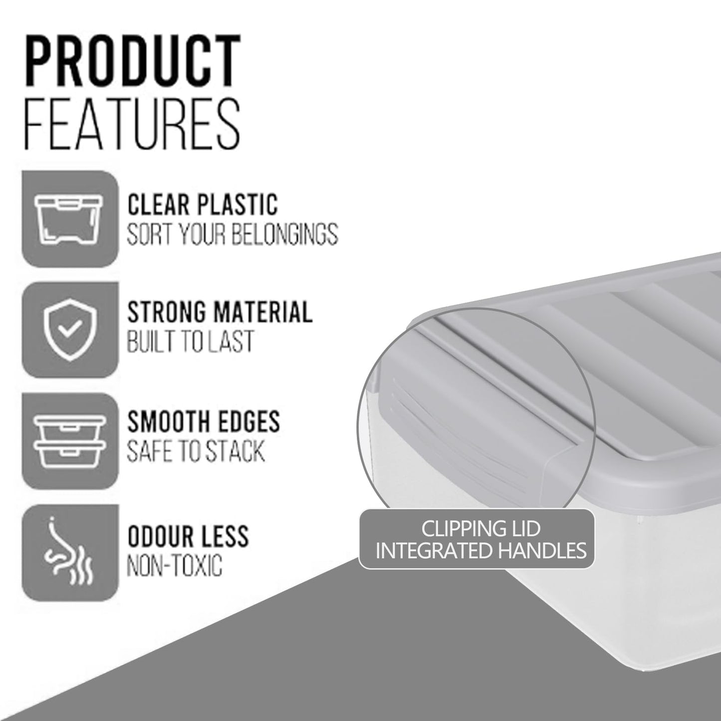 Afromy 14 L Plastic Latching Storage Box with Grey Lid, Set of 2