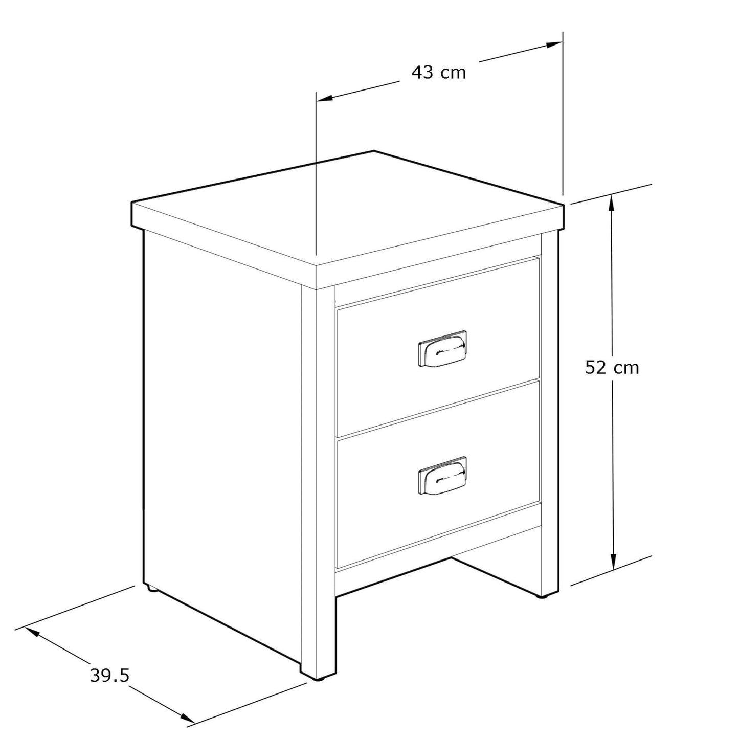 GFW Boston Pair of 2 Drawer Bedside Tables, Grey Wood Effect Bedside Cabinets, Industrial Style Nightstands with Storage Drawers
