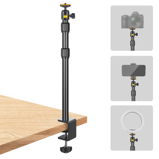 JEBUTU Camera Desk Mount, 37.6-83cm Adjustable Desk Light Stand, Tabletop C-Clamp Mount Arm with 1/4" Ball Head for Webcam, Ring Light, Live