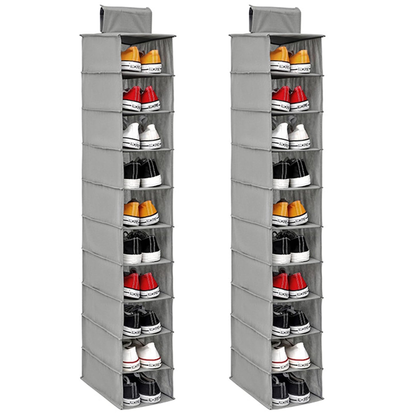 2Pcs Hanging Shoe Storage 10-Shelf Hanging Shoe Racks Heavy Duty Non-woven Shoes Organiser Foldable Space Saving Shoes Shelf Clothes Hat Handbag
