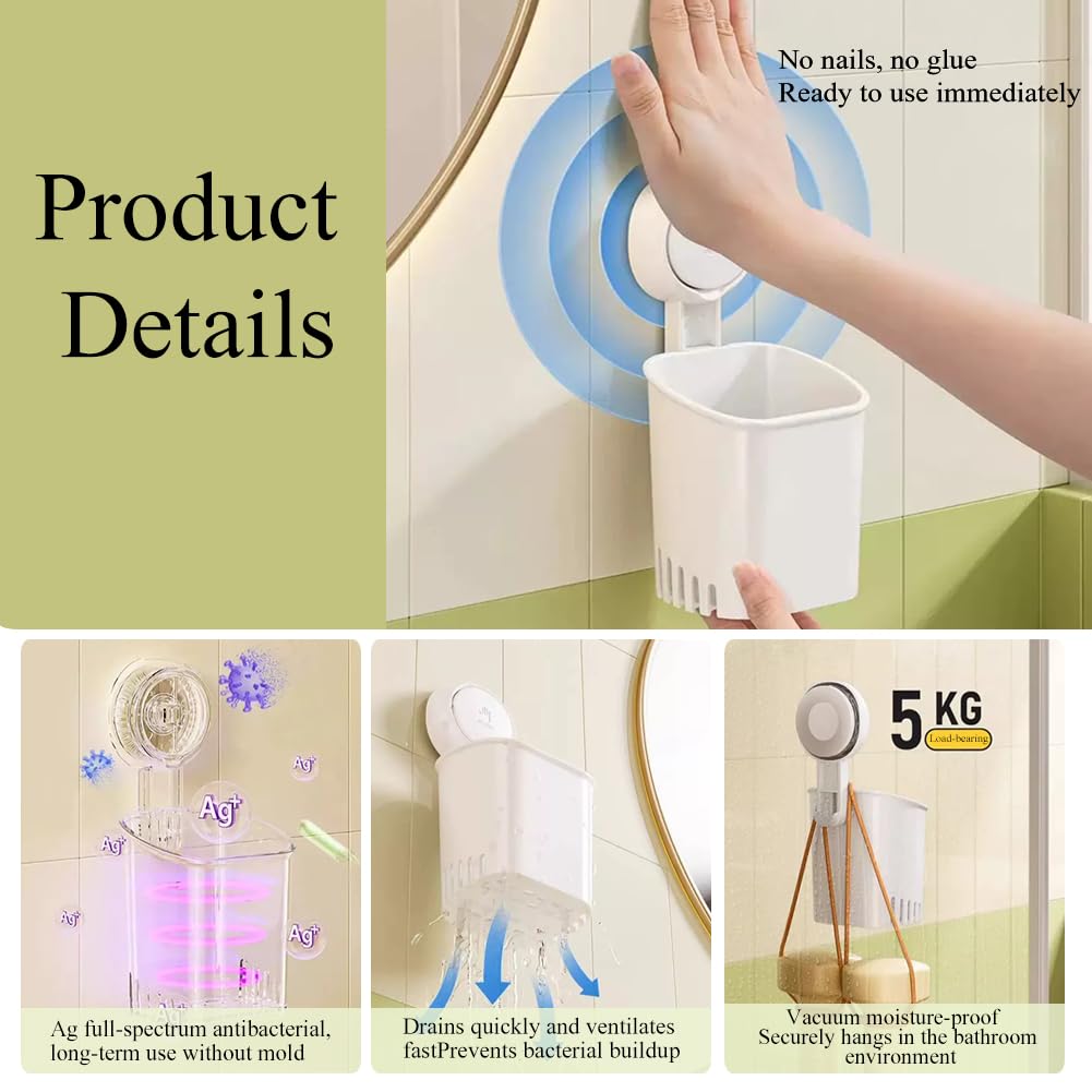Toothbrush Holder Wall Mounted, MAX Hold 3 KG Suction Cup Toothbrush Holder No Drilling