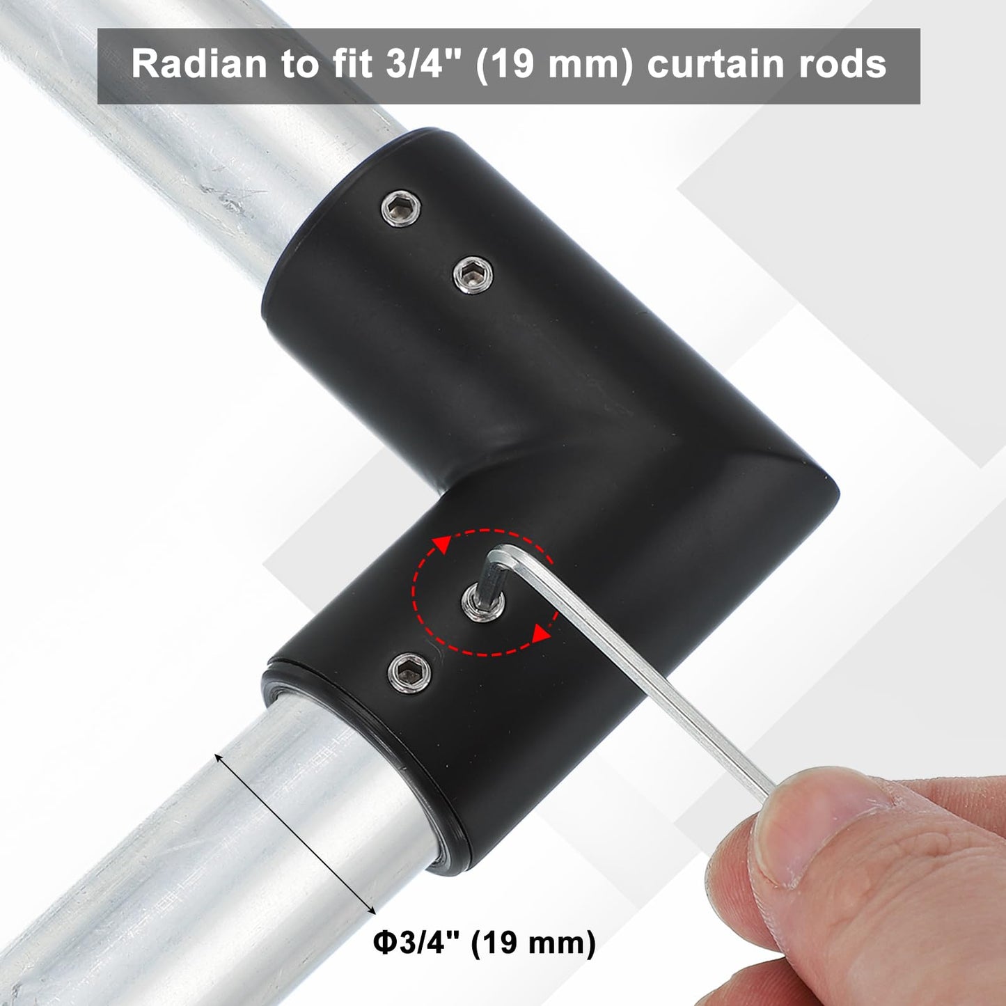 PATIKIL 2 Pcs 90° Black Stainless Steel Curtain Rod Corner Connector with Screwdriver for 3/4 Inch Bay/Corner Window, 2.28" x 2.28" (L*W)