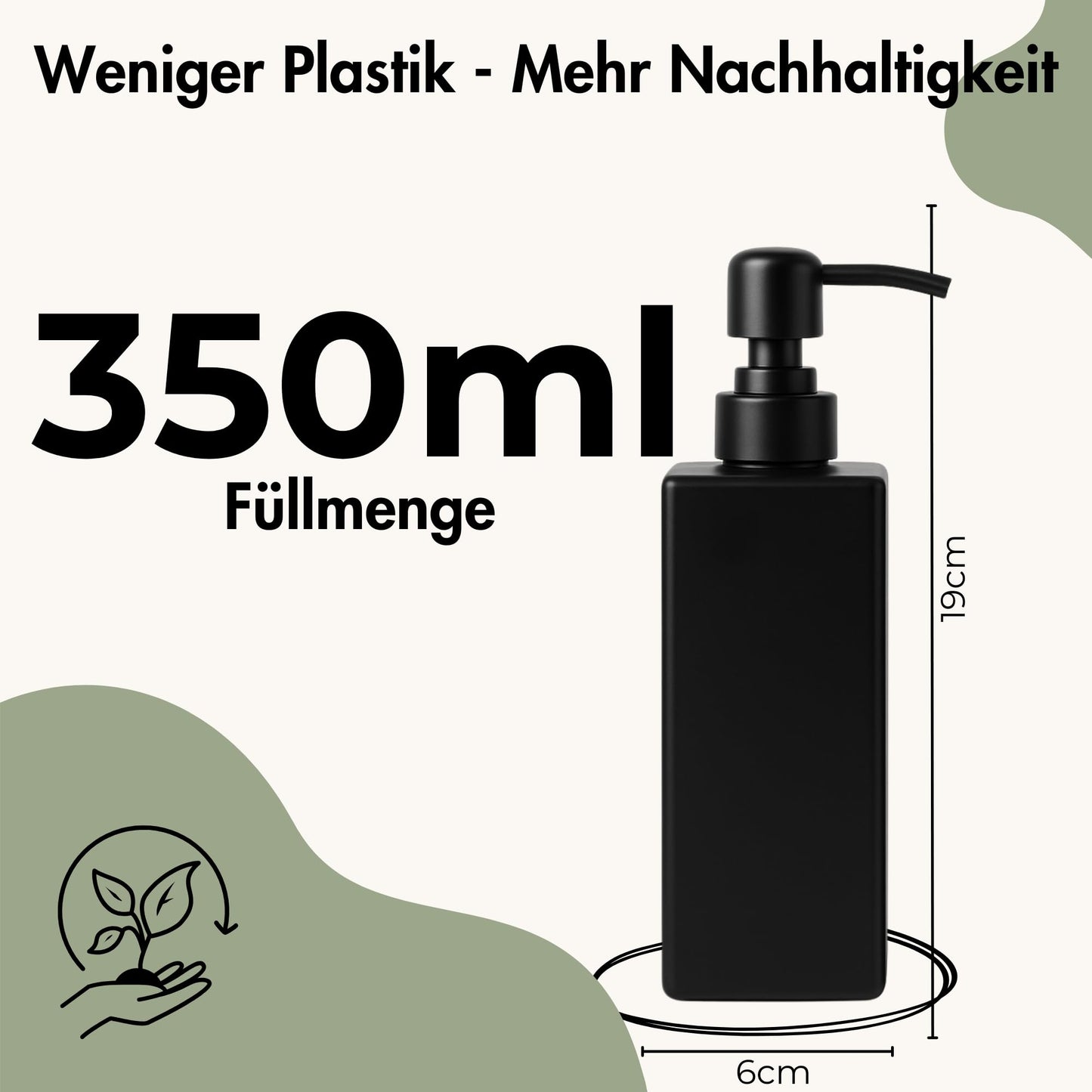 Soap Dispenser Glass Black Matt Pack of 2, 350 ml with Stainless Steel Pump - Detergent Dispenser for Kitchen