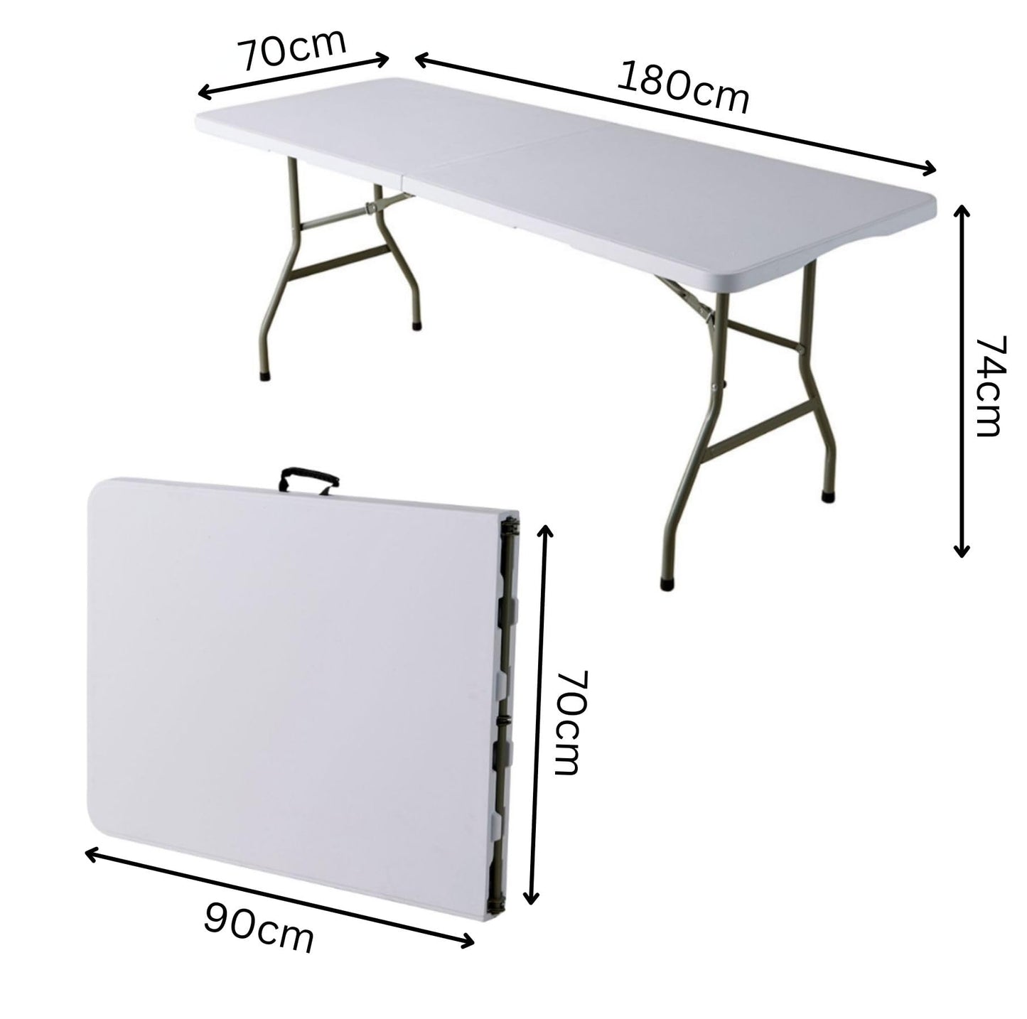 Home Source 6ft Folding Trestle White with Carry Handle Heavy Duty Table for Camping Catering BBQ Picnic Party