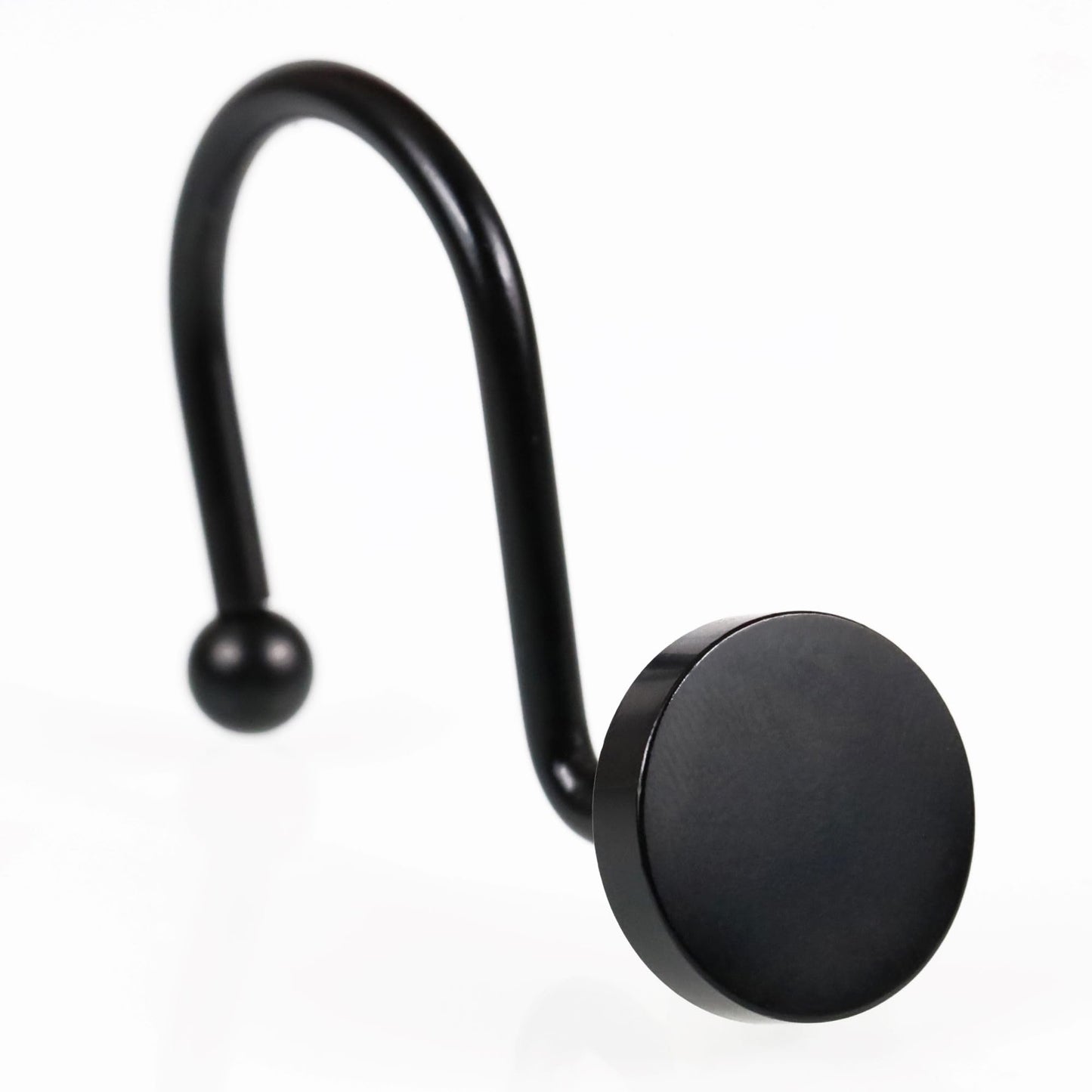 Black Shower Curtain Hooks: Round Button Design Rustproof Heavy Metal Rings for Bathroom - Modern Simple Decorative Hangers for Shower Rod - Set of 12