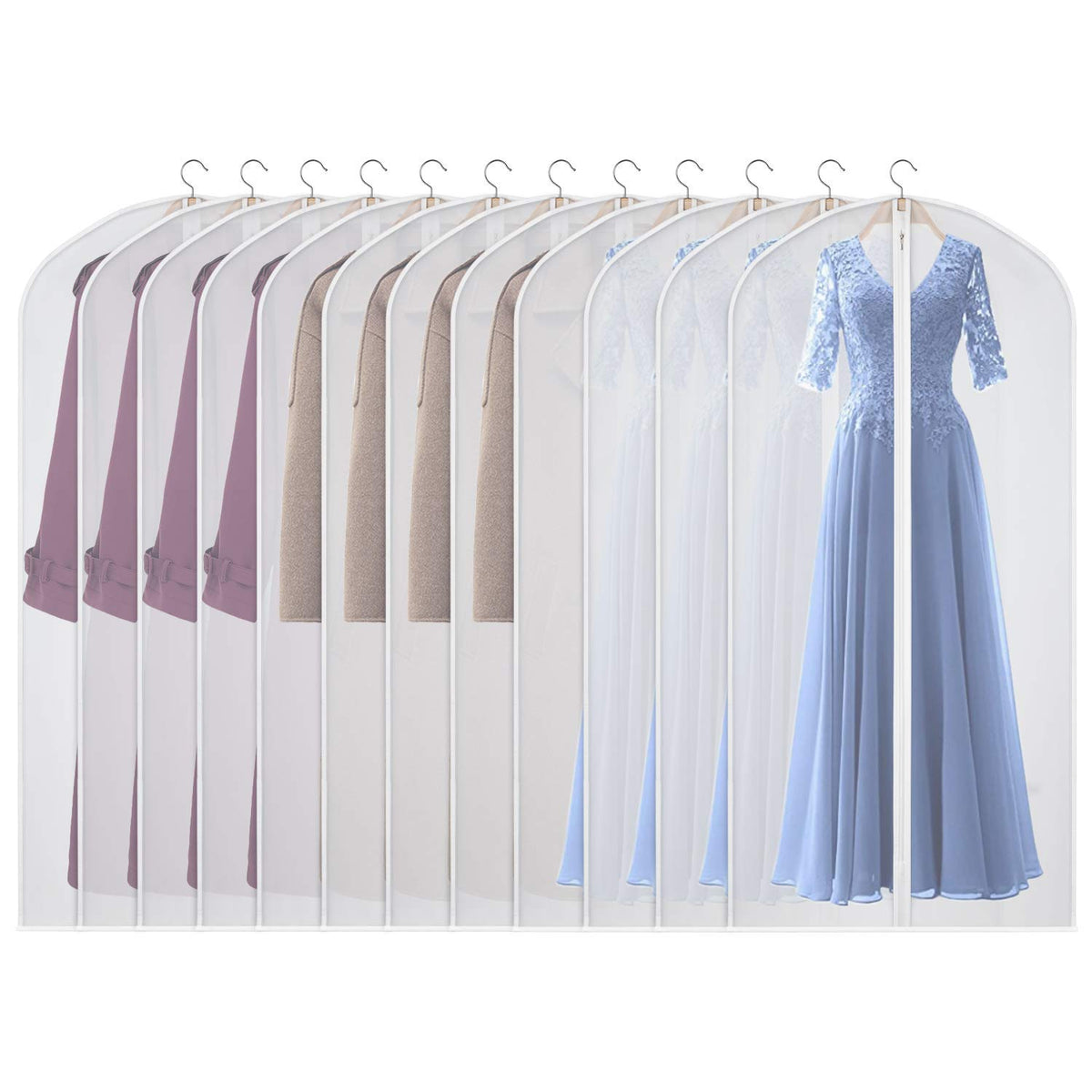 Univivi Hanging Garment Bags, 60 inch Suit Bags for Storage Set of 12, PEVA Moth-Proof Breathable Dust for Long Dress Wedding Dress Bag