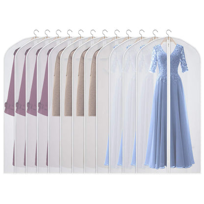 Univivi Hanging Garment Bags, 60 inch Suit Bags for Storage Set of 12, PEVA Moth-Proof Breathable Dust for Long Dress Wedding Dress Bag