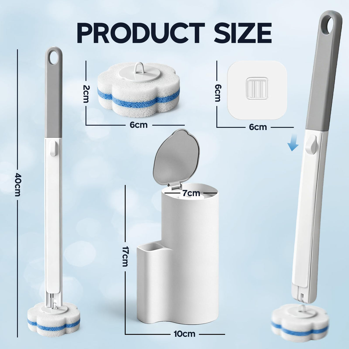 60-Piece Disposable Toilet Brush Refills with Built-In Cleaning Solution