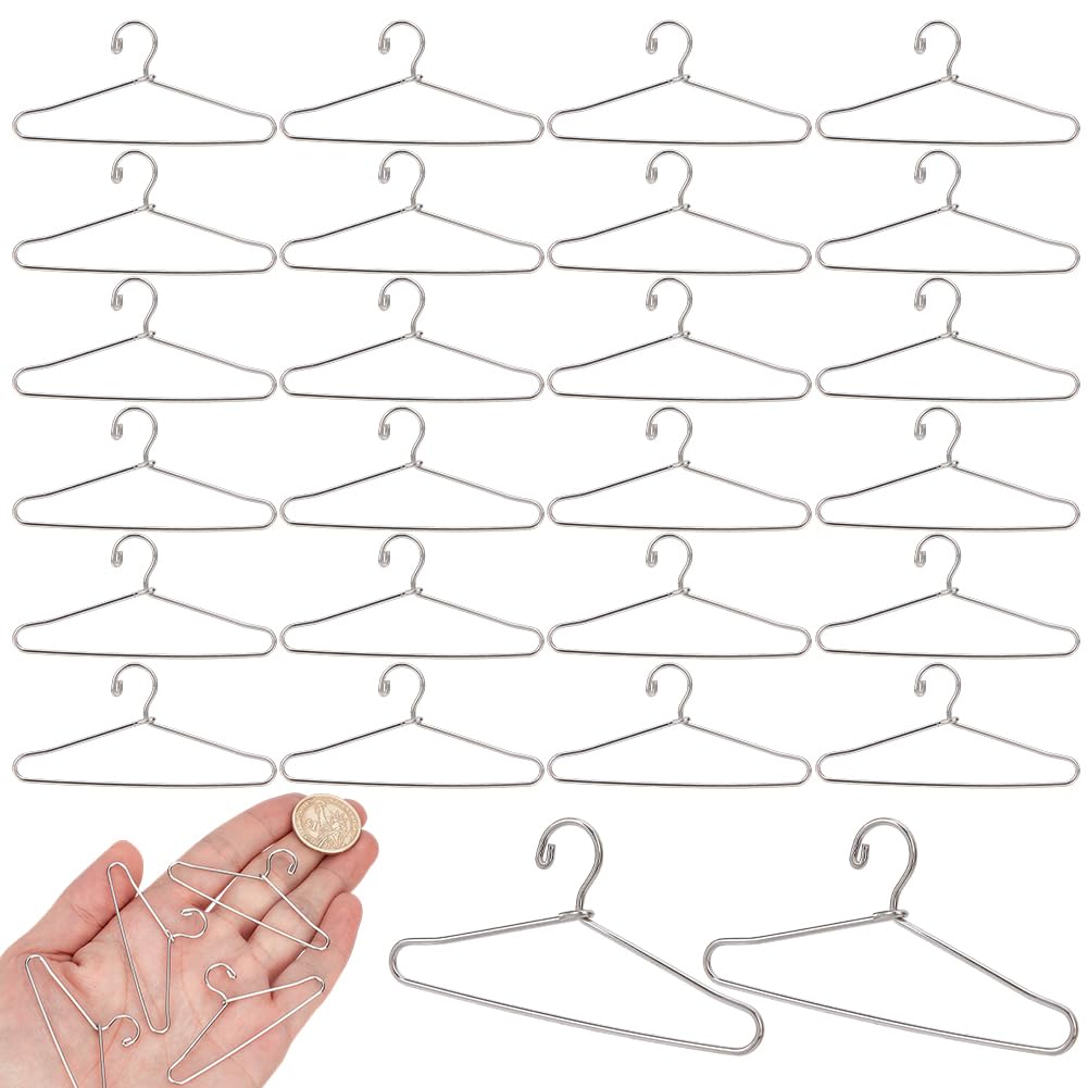 GORGECRAFT 50Pcs Doll Clothes Hangers Metal Iron Doll Garment Hanger 6.5cm Silver Mini Coat Clothing Storage Stand for Dollhouse Wardrobe Accessories