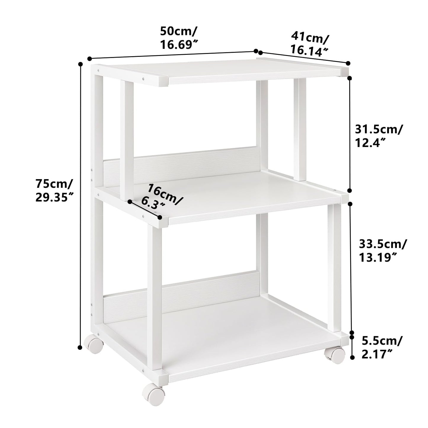 IBUYKE 3-Tier Printer Stand With Storage Shelf and Wheels - Rolling Cart for Home Office Organization, Heat Press, Microwave and Mini Fridge TPS001W