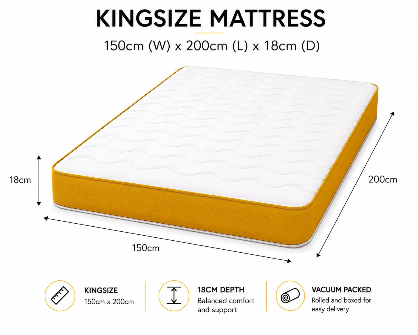 eXtreme comfort ltd Cooltouch Colours Yellow King Size Mattress