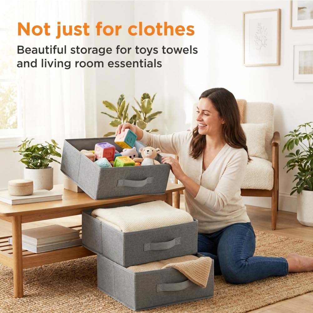QINGGENG Wardrobe Storage Organiser with Handles, 2 Pack Foldable Clothes Drawer Organiser for Jeans, Trouser, Underwear, Socks, Bras