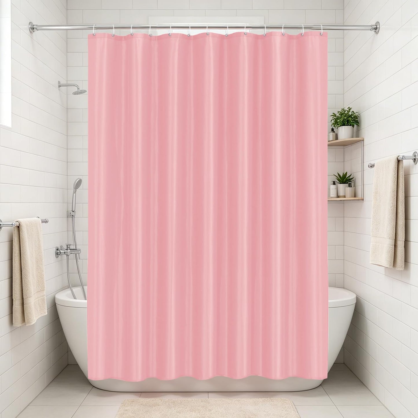 LUKDUNG 200 x 200 cm Polyester Textile Shower Curtain Anti-Mould for Bathroom, Curtain for Bathtub Shower Made of Fabric Waterproof Washable Shower