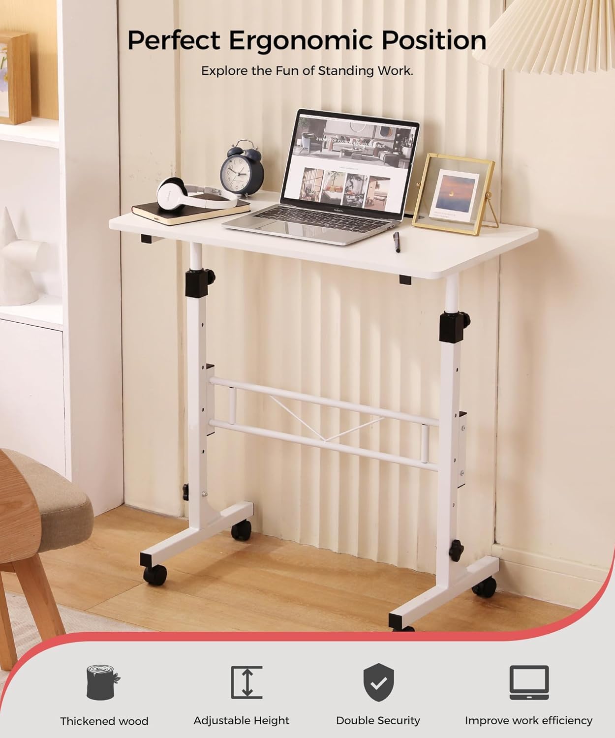 KLSMYHOKI Standing Desk Adjustable Height, Mobile Stand Up Desk with Wheels Small Computer Desks, Home Office Desk, Rolling Desks