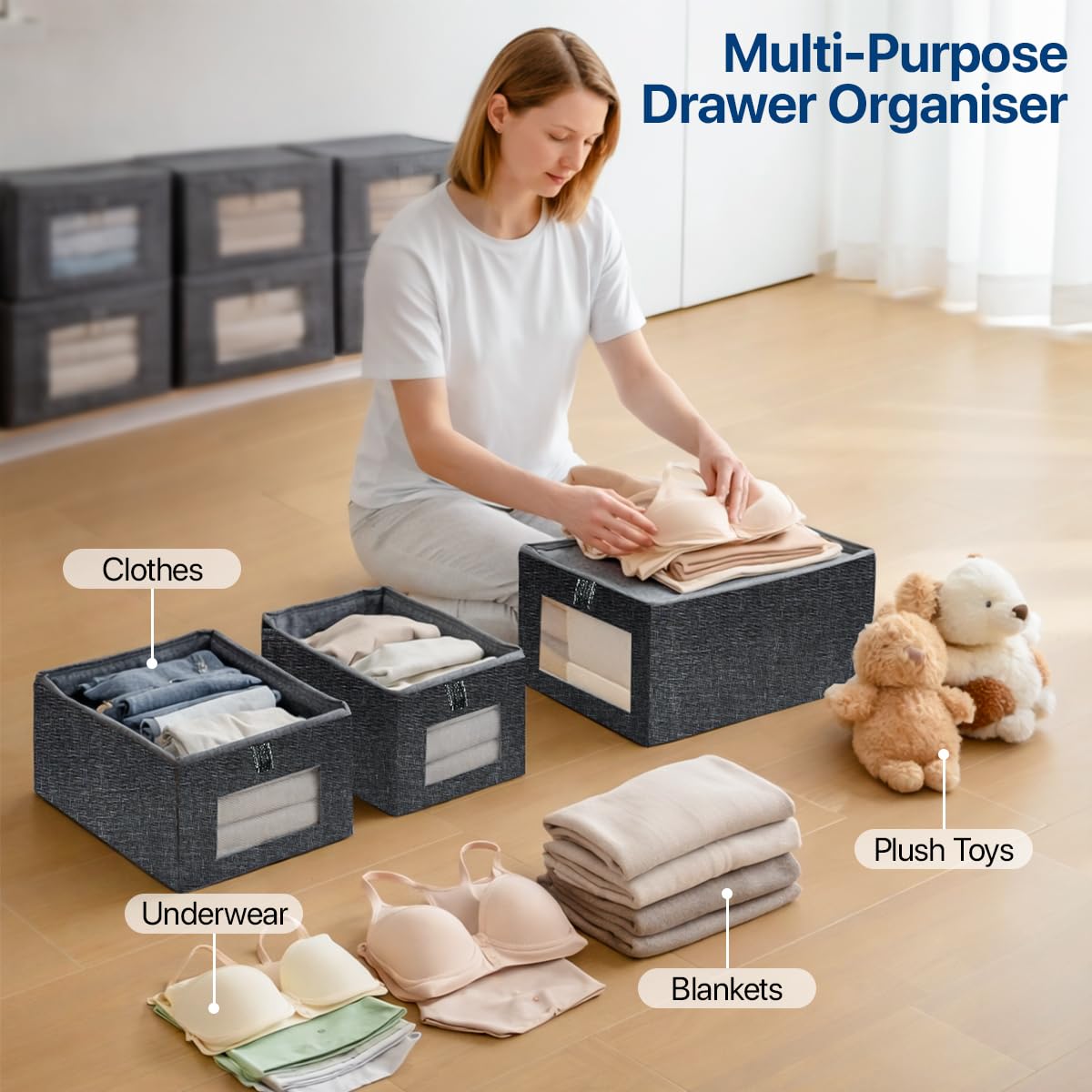 Niviy Clothes Storage Boxes 2 Pack, Foldable Fabric Wardrobe Organiser
