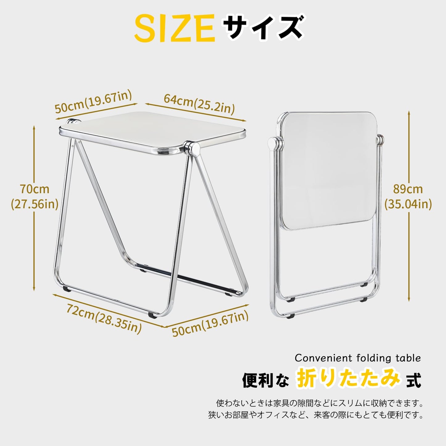 KAIHAOWIN Folding TV Tray Table Clear Acrylic Foldable Table No Assembly Required Tiny Desk for Home Office Side Table Small Computer Desk for Small