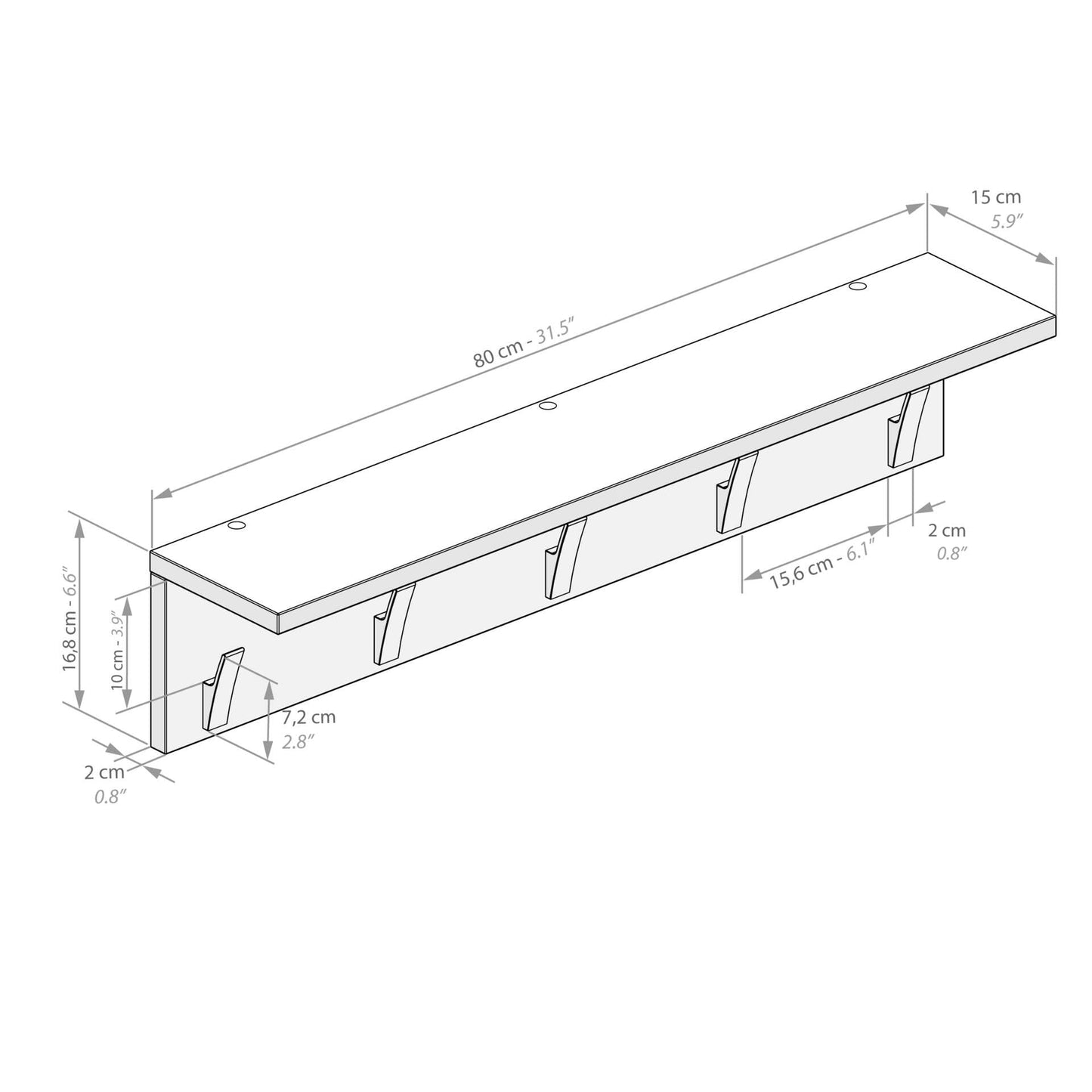 Mobili Fiver, Wall coat hanger, Rachele, 80 cm, Concrete Effect, Grey, Made In Italy