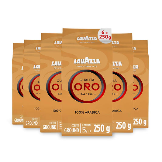Lavazza, Qualit? Oro, Ground Coffee, 6 Packs of 250 g, Ideal for Moka Pot, Filtered Coffee and French Press, with Aromatic Notes of Fruit and Flowers,
