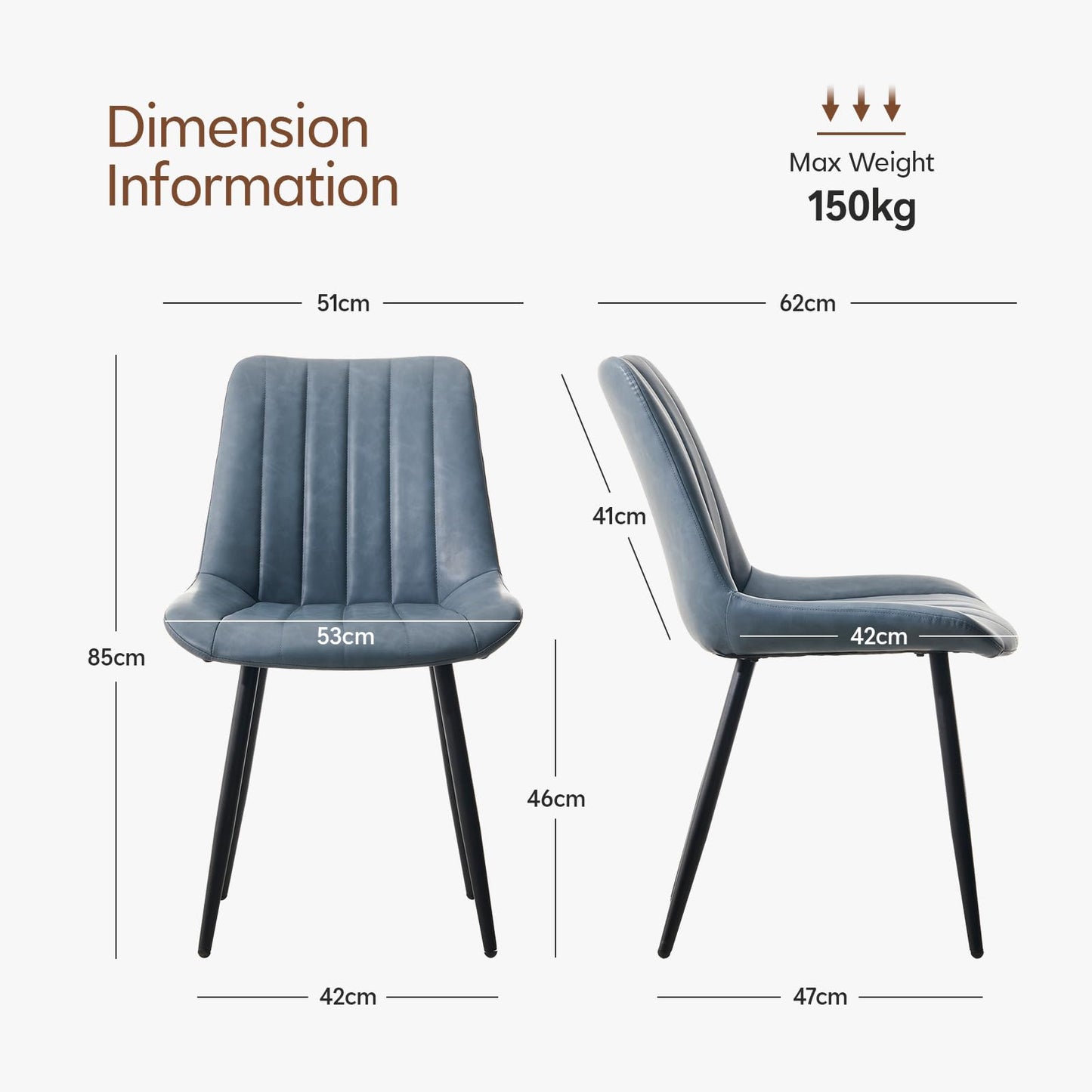 TUKAILAi Dining Chairs Set of 2, Blue Grey Faux Leather Chairs for Kitchen