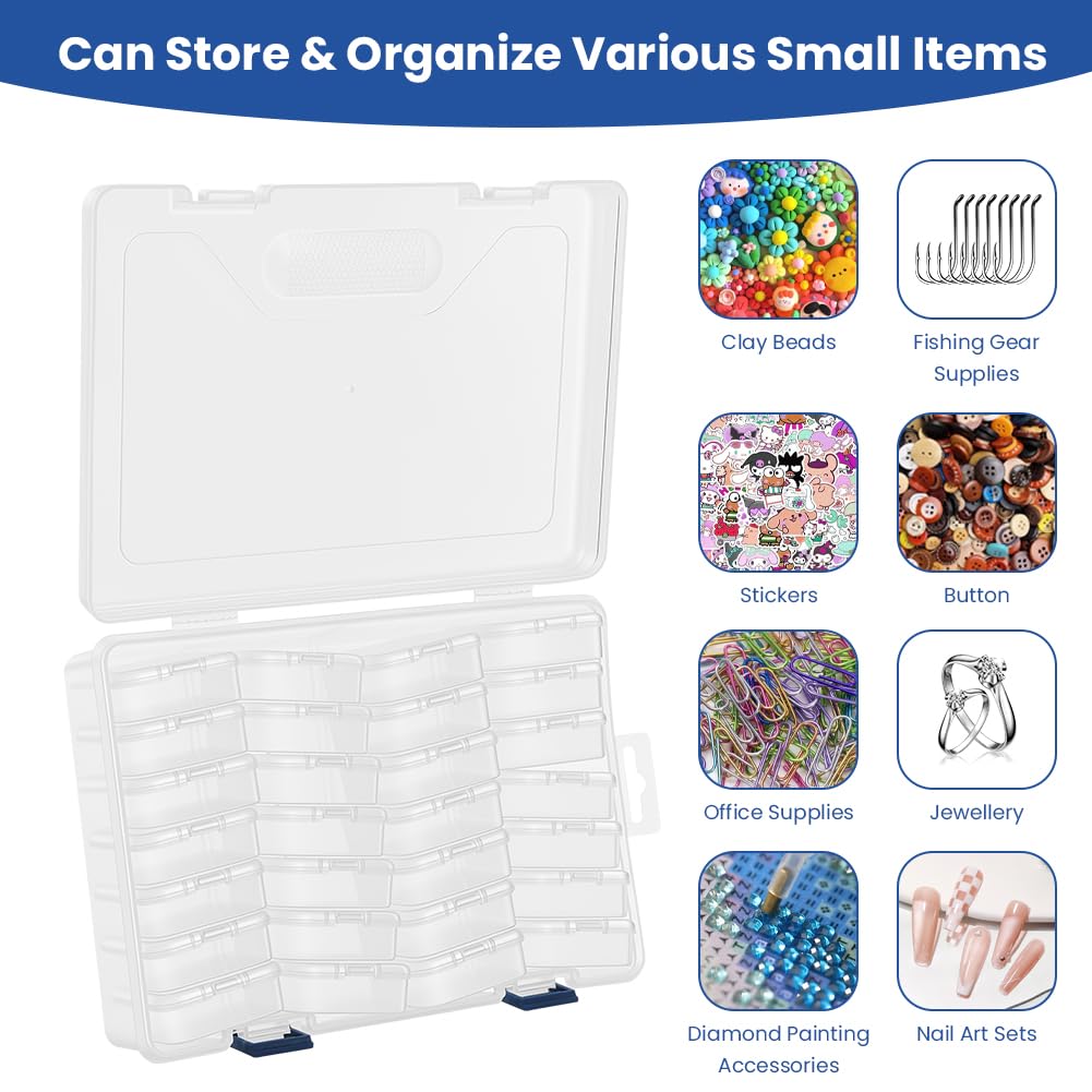 AUAUY Bead Organizer Box, 29Pcs Clear Plastic Storage Containers for Beads
